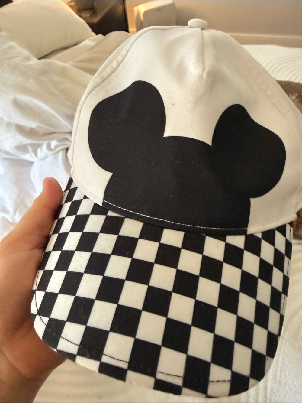 Vans Disney White and Black Checkered Baseball Cap with Character Silhouette